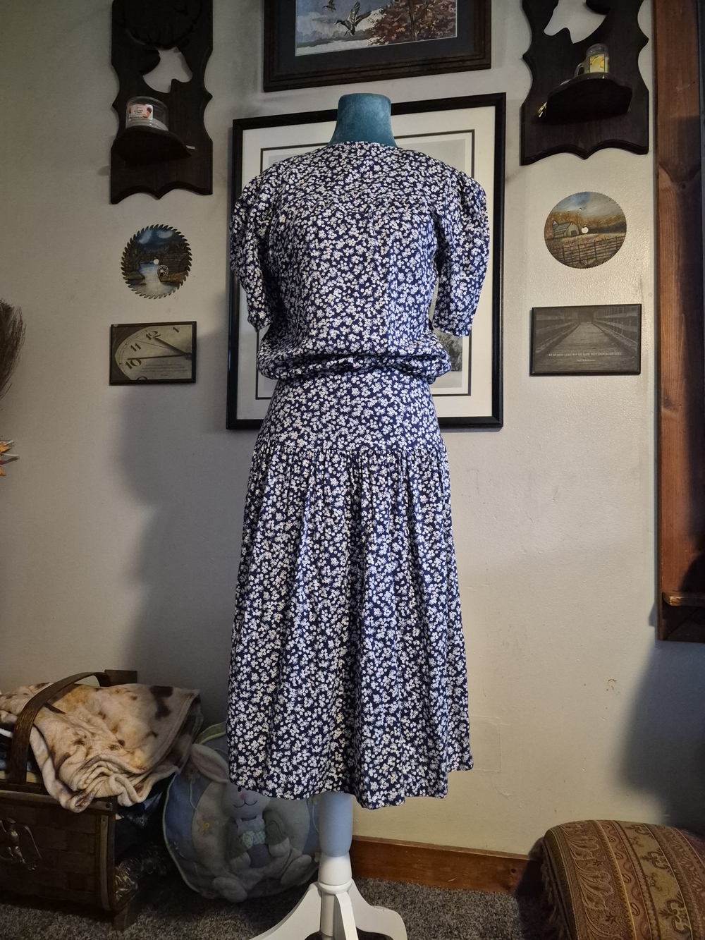 Vintage Patty O'Neil Floral Puff Sleeve Midi Dress Size 4